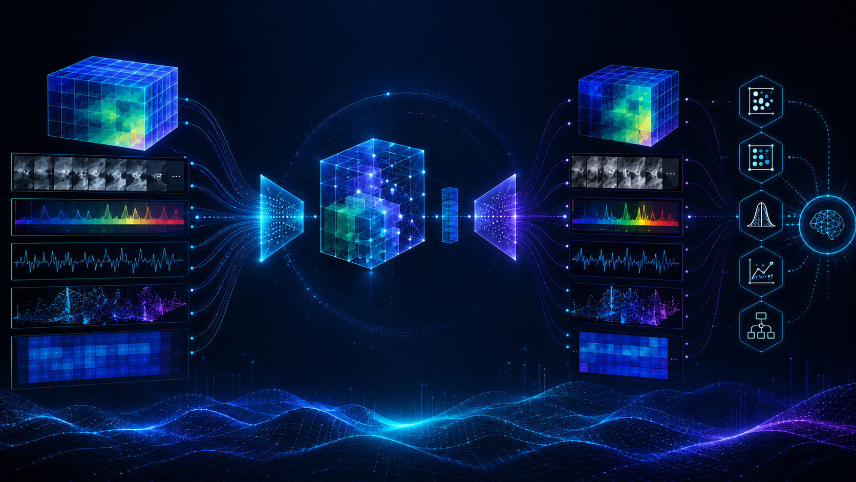 Multidimensional data processing workflow with signals, data cubes, and AI analysis